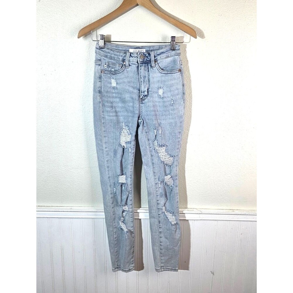 Judy Blue Women’s Distressed Skinny Jeans Light Wash Stretch Denim Size 1/25